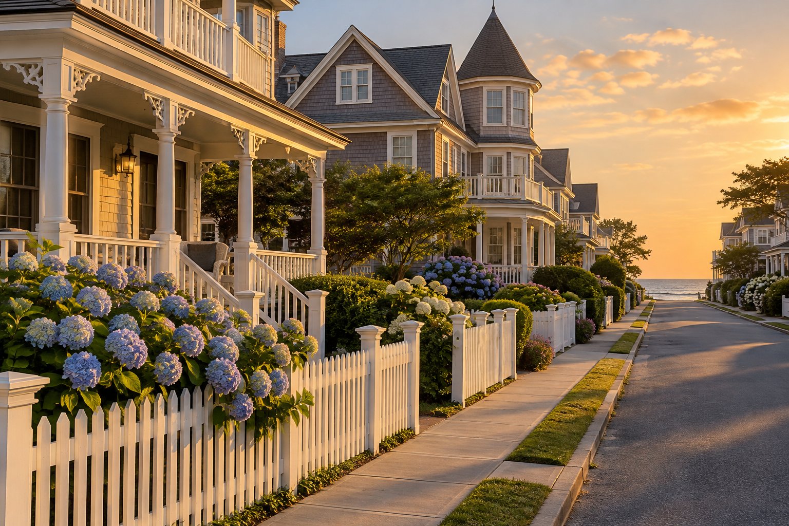 A Jersey Shore street at golden hour, illustrative